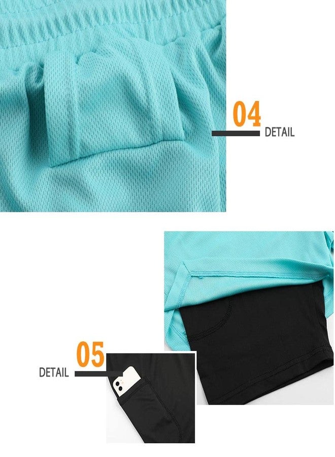 Surenow شورت رياضي رجالي من Surenow، سريع الجفاف، مناسب للتمارين الرياضية، شورت 2 في 1، طوله 5 بوصات، مناسب للجري والتمارين الرياضية، مزود بجيب للهاتف، لون أزرق مخضر. - Image 5